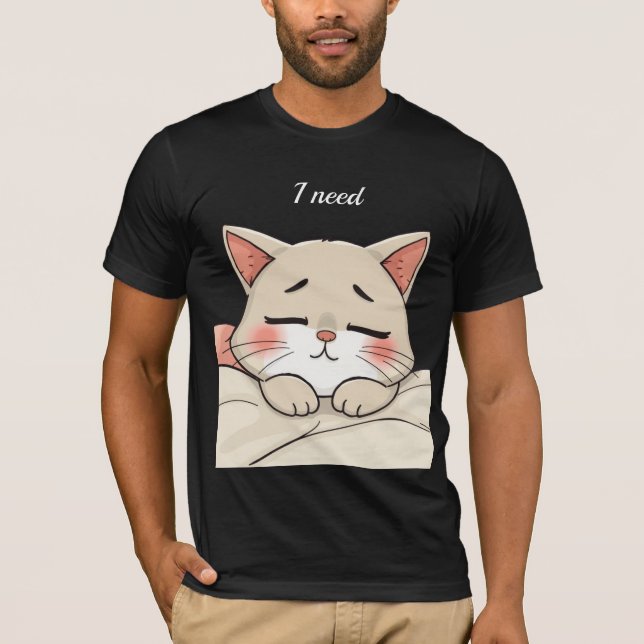 Sött sovande katt jag behöver en tupplur Kawaii ko T Shirt (Framsida)