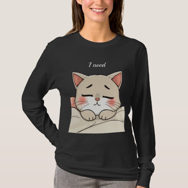 Sött sovande katt jag behöver en tupplur Kawaii ko T Shirt (Framsida)