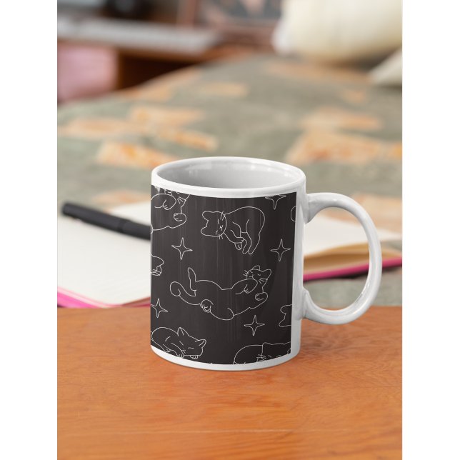 Sött sovande kattmönster Mysig natt-tema Kaffemugg (Cute sleeping cat aesthetic mug for cozy coffee lovers.)