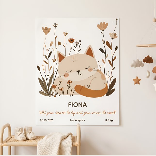 Sött sovande kattunge blommig barnkammarmotiv poster (Skapare uppladdad)