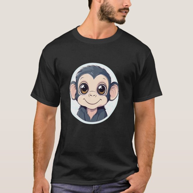 Sött spädbarn apa stora ögon leende ansikte t shirt (Framsida)
