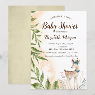 Sött spädbarn hjort lämnar baby shower inbjudan