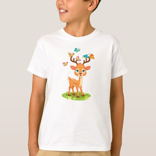 Sött spädbarnshjort med fjärilar-47568 t shirt (Framsida)