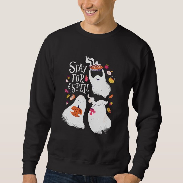 Sött spöke rolig Halloween-design Lång Ärmad Tröja (Framsida)