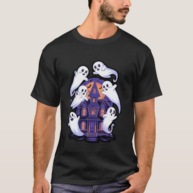 Sött spökkatttrio Halloween-design T Shirt (Framsida)