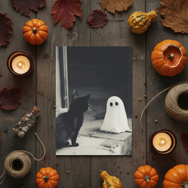 Sött Spöktjej och Kattunge Halloween Julkort (Skapare uppladdad)