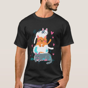 Sött staplade kattdesign för lekfulla katt- och hu t shirt