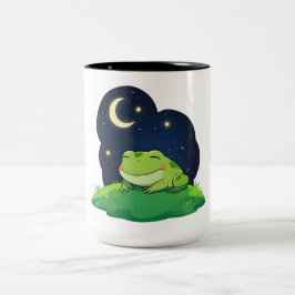 Sött stjärnskådande grod Kawaii natt himlen design Två-Tonad Mugg