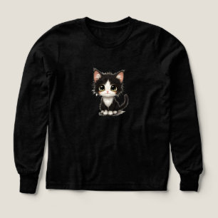 Sött storögt kattunge – Chibi svart & vit katt T Shirt