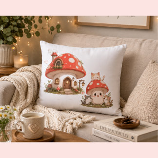 Sött Svamp Hus Kastkudde | Whimsical Cotta Lumbarkudde