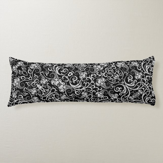 Sött svart dalmatiner blommor design kroppskudde (Framsidan)