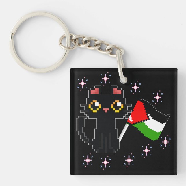 sött svart katt håller Palestinas flagga (Framsidan)