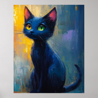 Sött svart katt med 2 ögonfärger poster