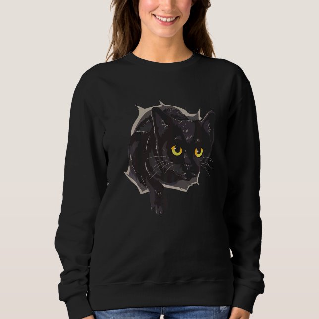 Sött svart katt med gula ögon   t shirt (Framsida)