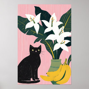 Sött svart katt med vit blomma poster