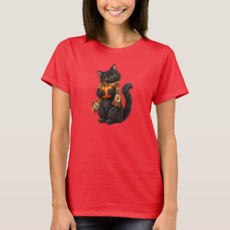 Sött svart katt som håller pumpor – mysig hösthall t shirt