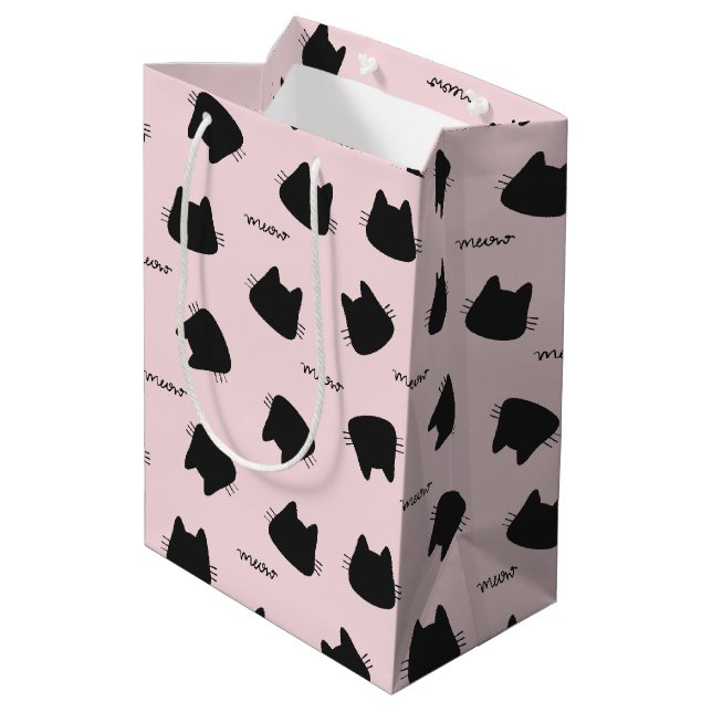 Sött svart kattmönster rosa meow kitty (Baksidan Vinklad)