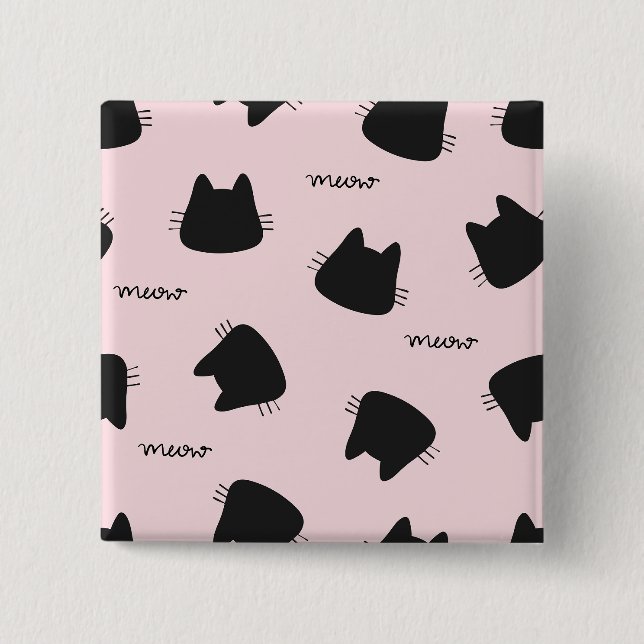 Sött svart kattmönster rosa meow kitty knapp (Framsida)
