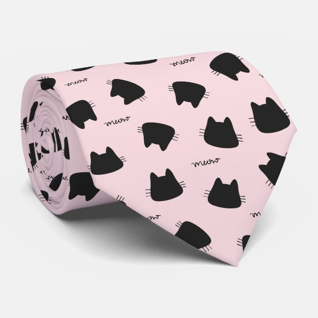 Sött svart kattmönster rosa meow kitty slips (Rullad)