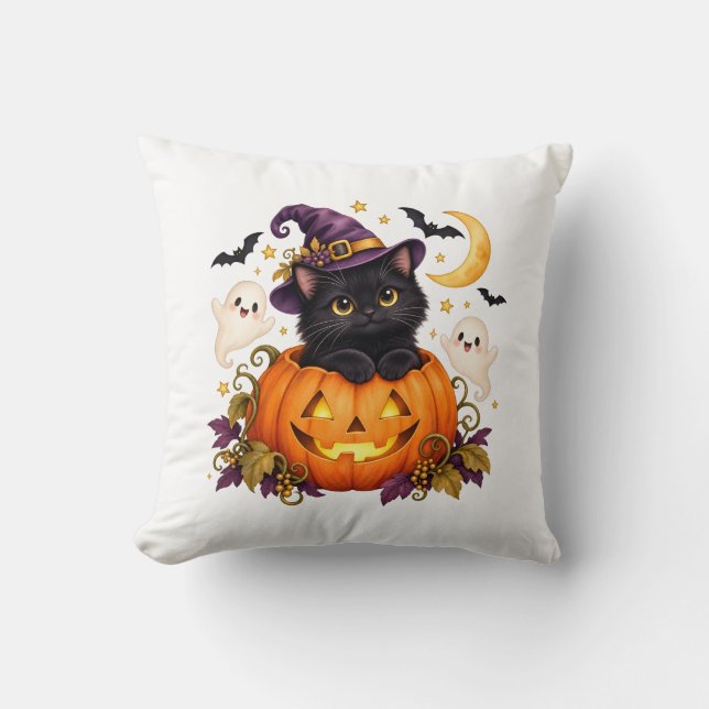 Sött svart kattpumpa Halloween kastkudde Kudde (Framsida)