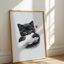 Sött svart kattunge bits hand med kärlek höra