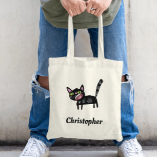 Sött svart lurvigt serie-kattunge katt tygkasse