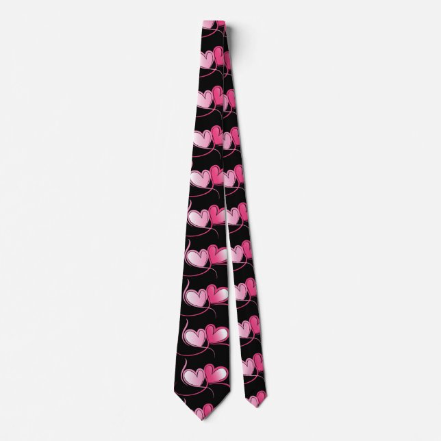 Sött svart och rosa hjärtmönster slips (Framsida)