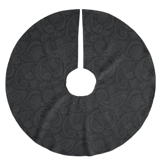 Sött svart paisley-mönster julgransmatta borstad polyester (Framsidan)