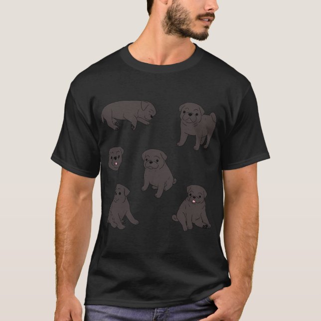 Sött svart pug hundpaket t shirt (Framsida)