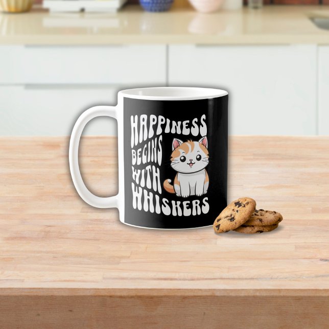 Sött svart roligt katt som säger kaffemugg (Skapare uppladdad)