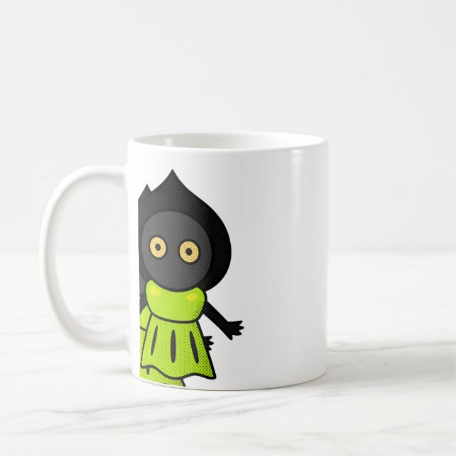 Sött svart skuggväsen grön klänning kaffemugg (Vänster)