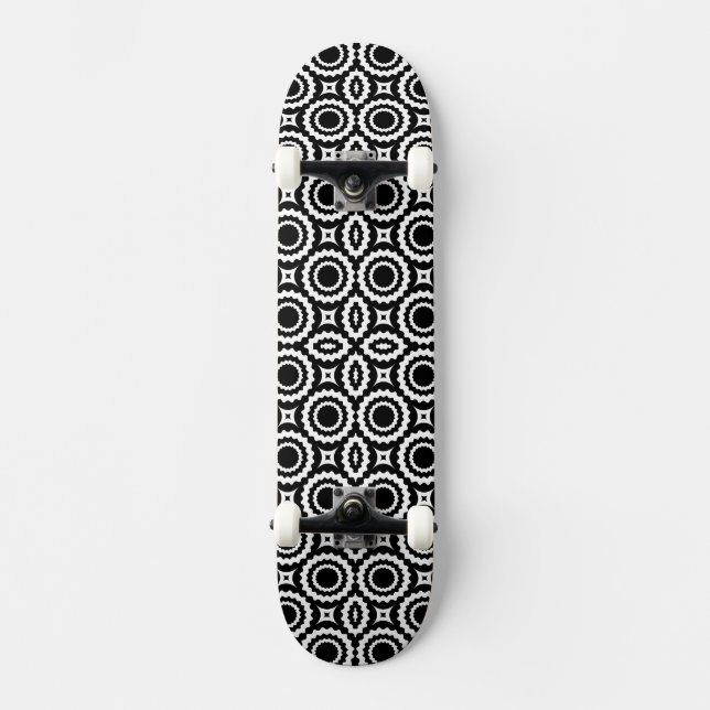 Sött svart vitt sicksack-cirklar design mini skateboard bräda 18,5 cm (Framsida)