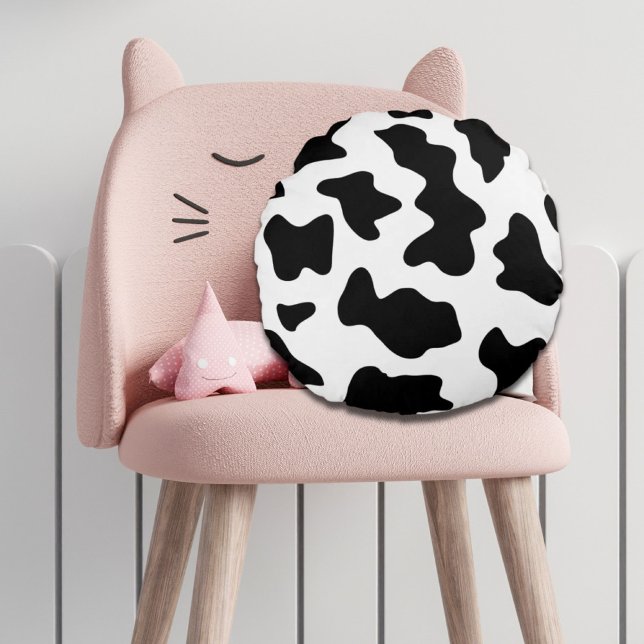 sött svartvitt korintryck från lantbruket rund kudde (cute black and white farm dairy cow print round pillow)