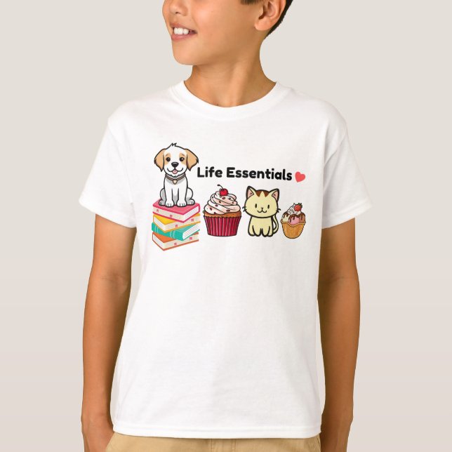 Sött T-shirt med djurmotiv och texten Livets Essen (Framsida)