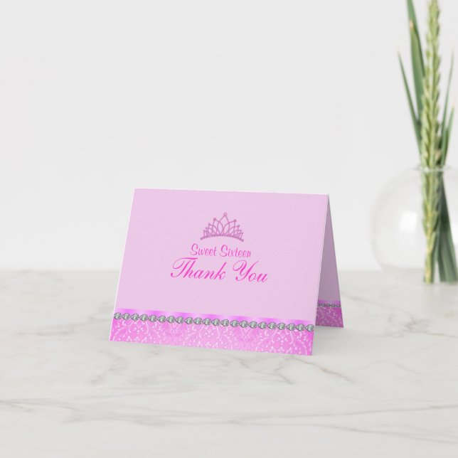 Sött tackkort för 16-årsfirande med rosa tiara (Framsida)