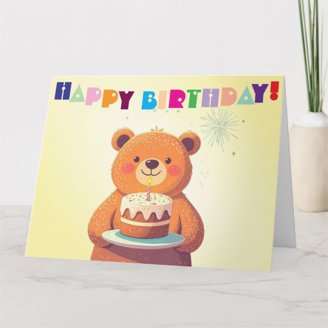 Sött Tecknad Bear Birthday Card Kort (Framsida)