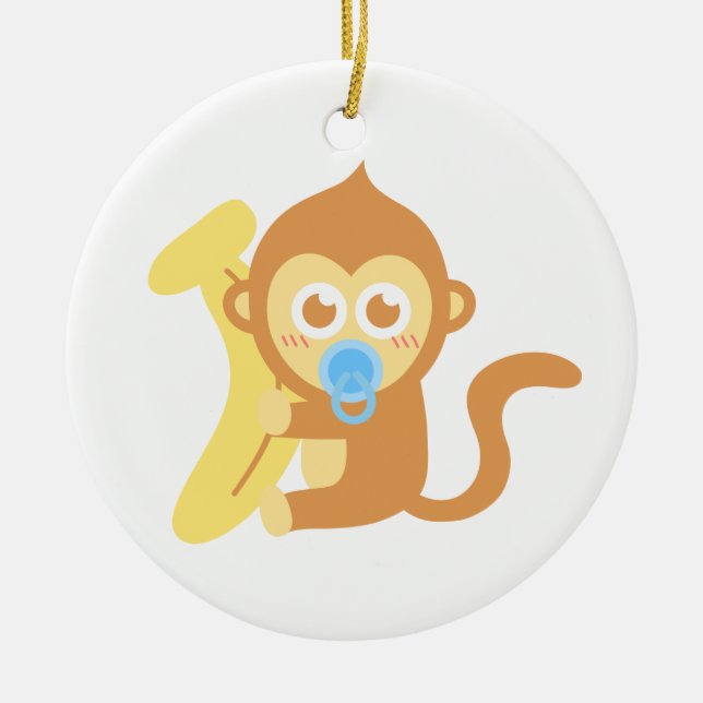 Sött tecknat bebismon med banan julgransprydnad keramik (Framsidan)