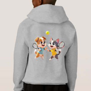 Sött Tecknat Hund- och Kattspelande Padel-Tennis – T Shirt