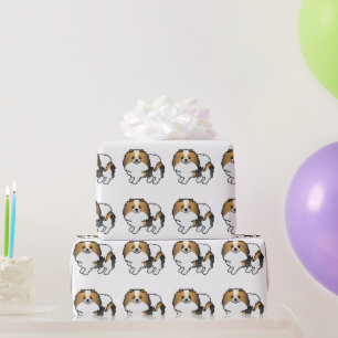 Sött tecknat mönster för hund tricolor pomeranian presentpapper
