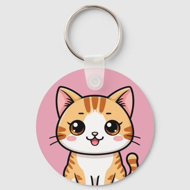 Sött tecknat orange katt 🐱✨ Mysig barnkammardekor Nyckelring (Framsida)