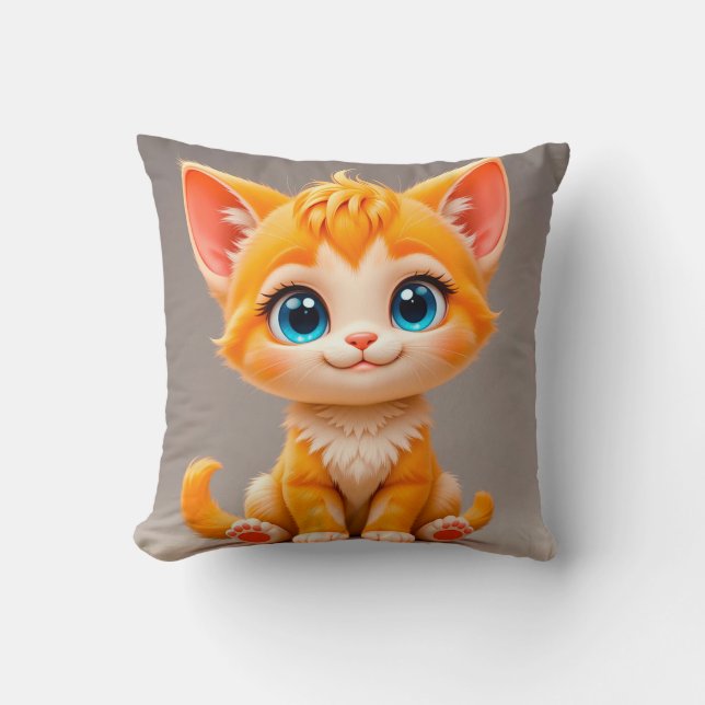 Sött tecknat orange kattunge kudde (Framsida)