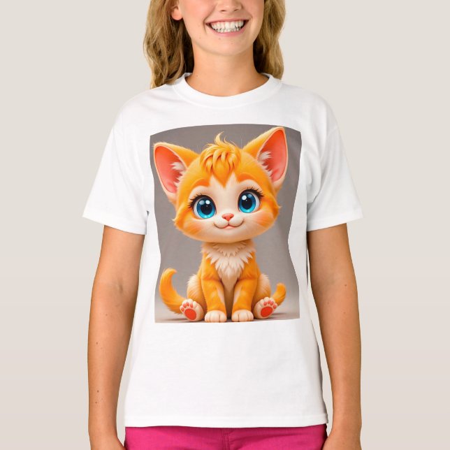 Sött tecknat orange kattunge t shirt (Framsida)