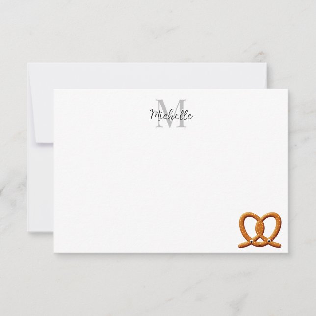 Sött Teckning Av Pretzel  Personlig Monogram Anteckningskort (Framsida)