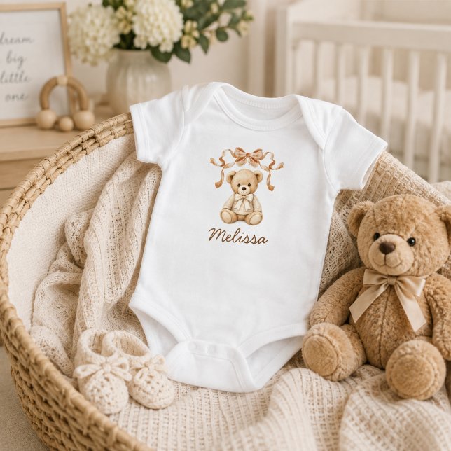 Sött Teddybjörn Bebisdopp Present T Shirt (Cute teddy bear baby shower gender neutral gift bodysuit)
