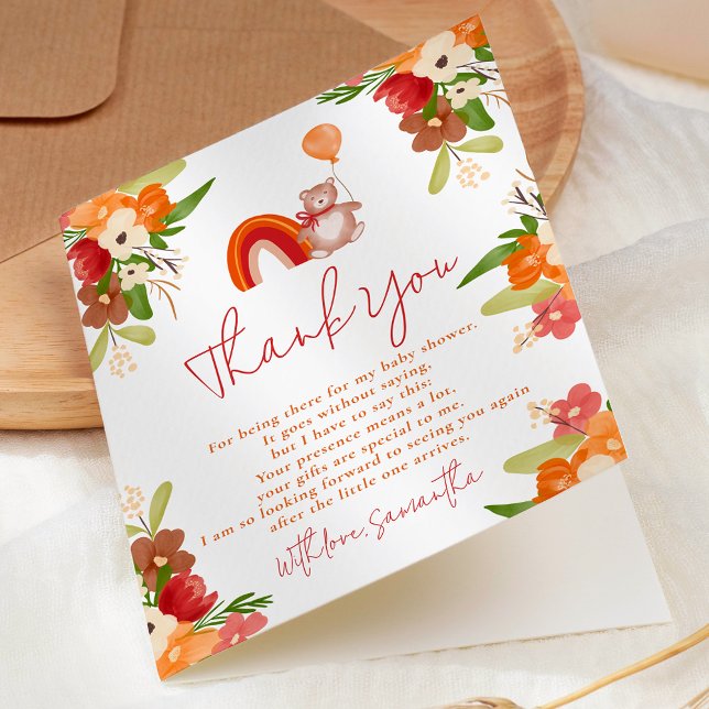 Sött teddybjörn tack regnbåge baby shower (Cute teddy bear thank you rainbow baby shower)