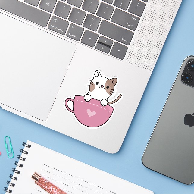 Sött tekoppskatt  klistermärken (Laptop med iPhone)
