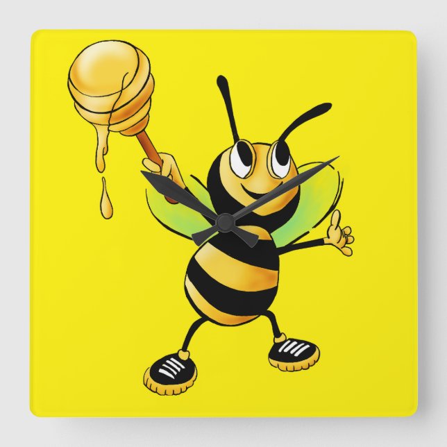 Sött Tideräkning med Vår Honungsbiurklocka! 🍯🐝 Fyrkantig Klocka (Framsida)