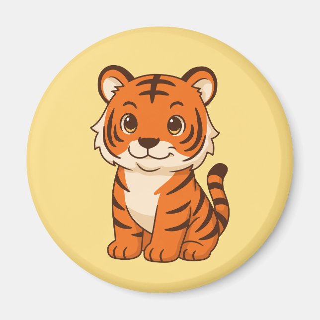 Sött tigerunge på gult magnet (Framsidan)
