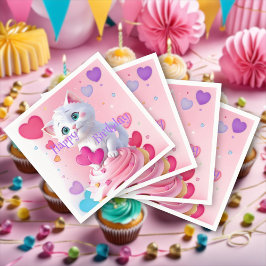 Sött Tjejigt Roligt Vitt Kattunge Cupcake Födelsed Pappersservett