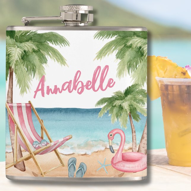 Sött Tjejigt Tropiskt Strandnamn Fickplunta (Beach Tropical Flask)